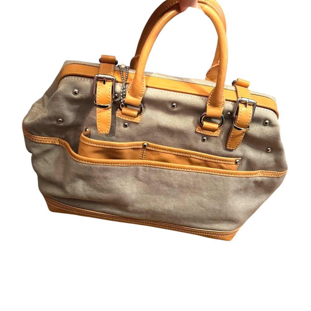 Stylish DKNY Rare Tan Leather & Canvas Drs Handbag purse Crossbody